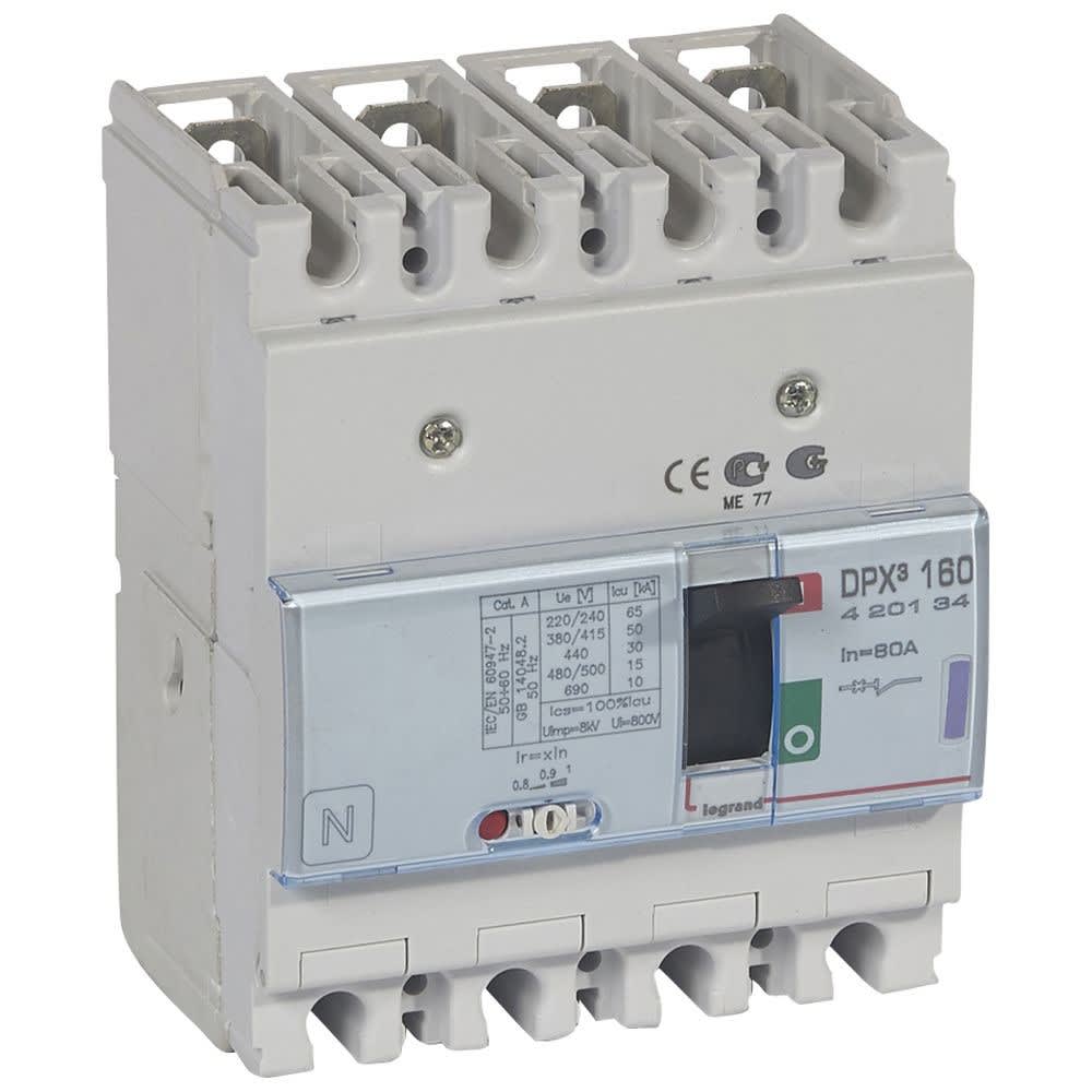Legrand - Disjoncteur magnétothermique DPX3160 pouvoir de coupure 50kA 400V~ - 4P - 80A