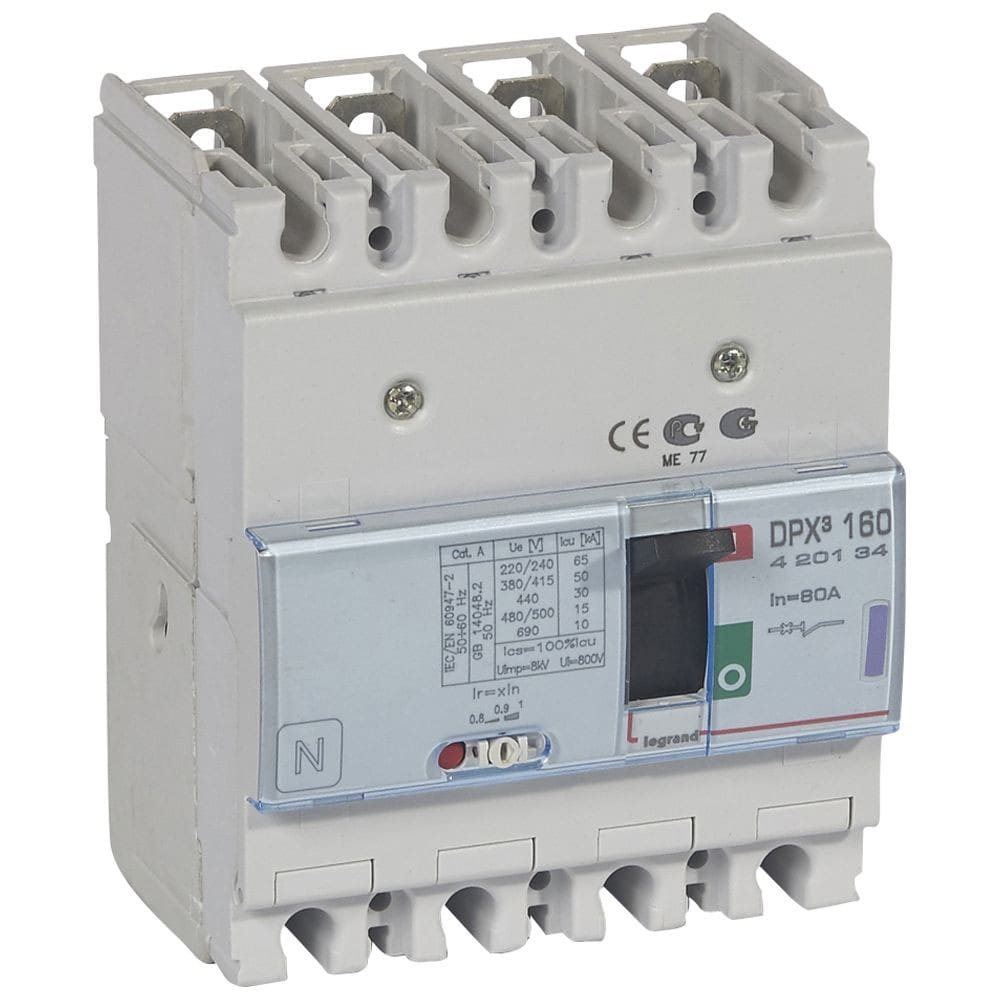 Legrand - Disjoncteur magnétothermique DPX3160 pouvoir de coupure 50kA 400V~ - 4P - 80A