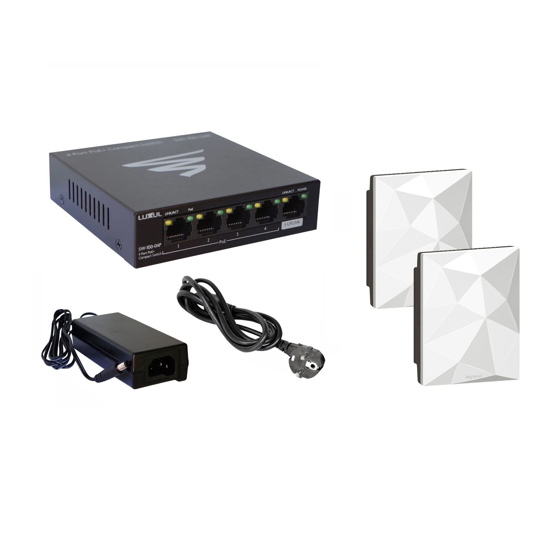 Legrand - Kit 1 switch PoE et 2 points d'accès Wi-Fi PoE (n+ac) à encastrer - blanc