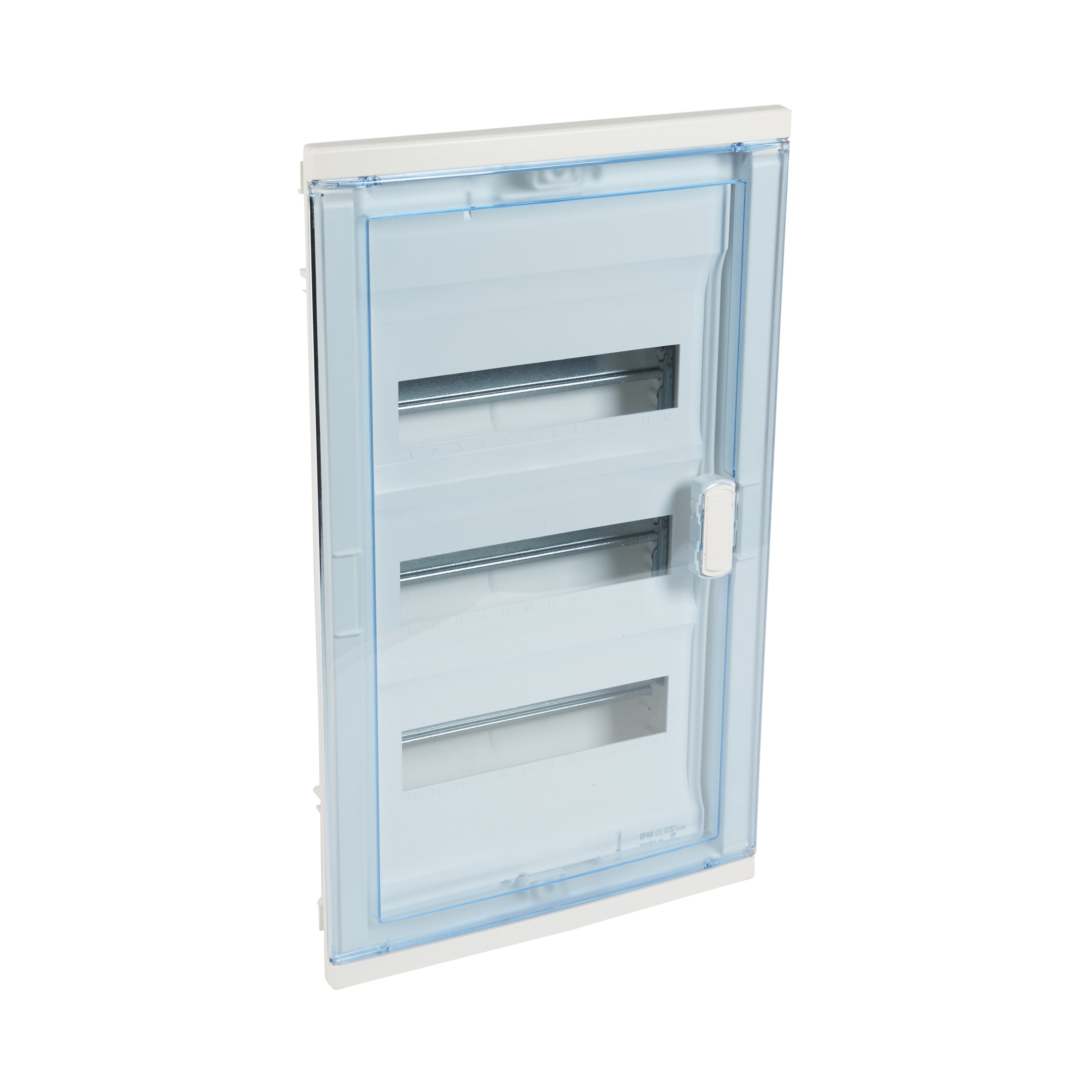 Legrand - Coffret modulaire encastré 3 rangées 36+6 mod porte isolante galbée transparente