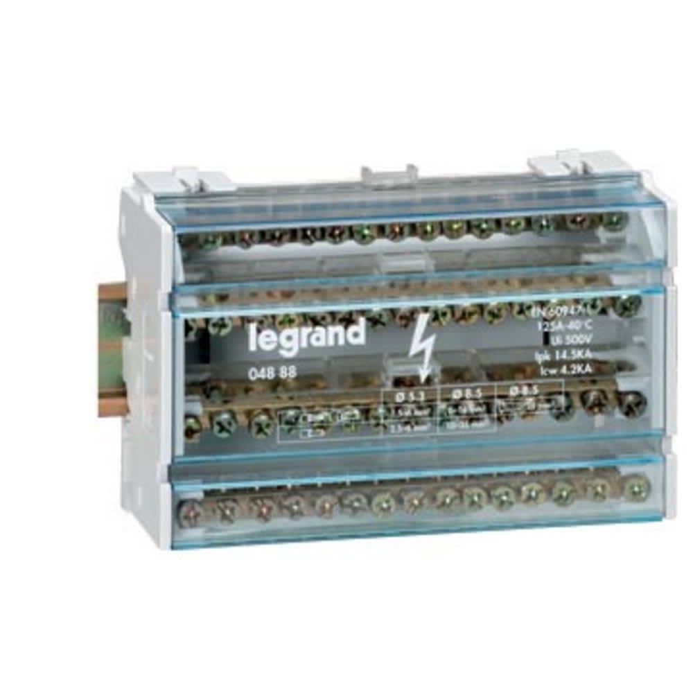 Legrand - Repartiteur monobloc 4P a bornes 40A - 13 connexions par barreau - 6 modules DIN