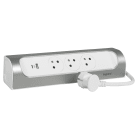 Legrand - Rallonge d'angle 3x2P+T Surface et USB A+C avec cordon 1m - blanc/alu