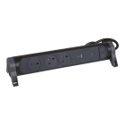 Legrand - Rallonge 3x2P+T Surface, inter, parafoudre, USB A+C et cordon 1,5m - noir-gris