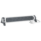 Legrand - Rallonge 6x2P+T Surface avec interrupteur et cordon 3m 3G 1,5mm² - blanc/gris