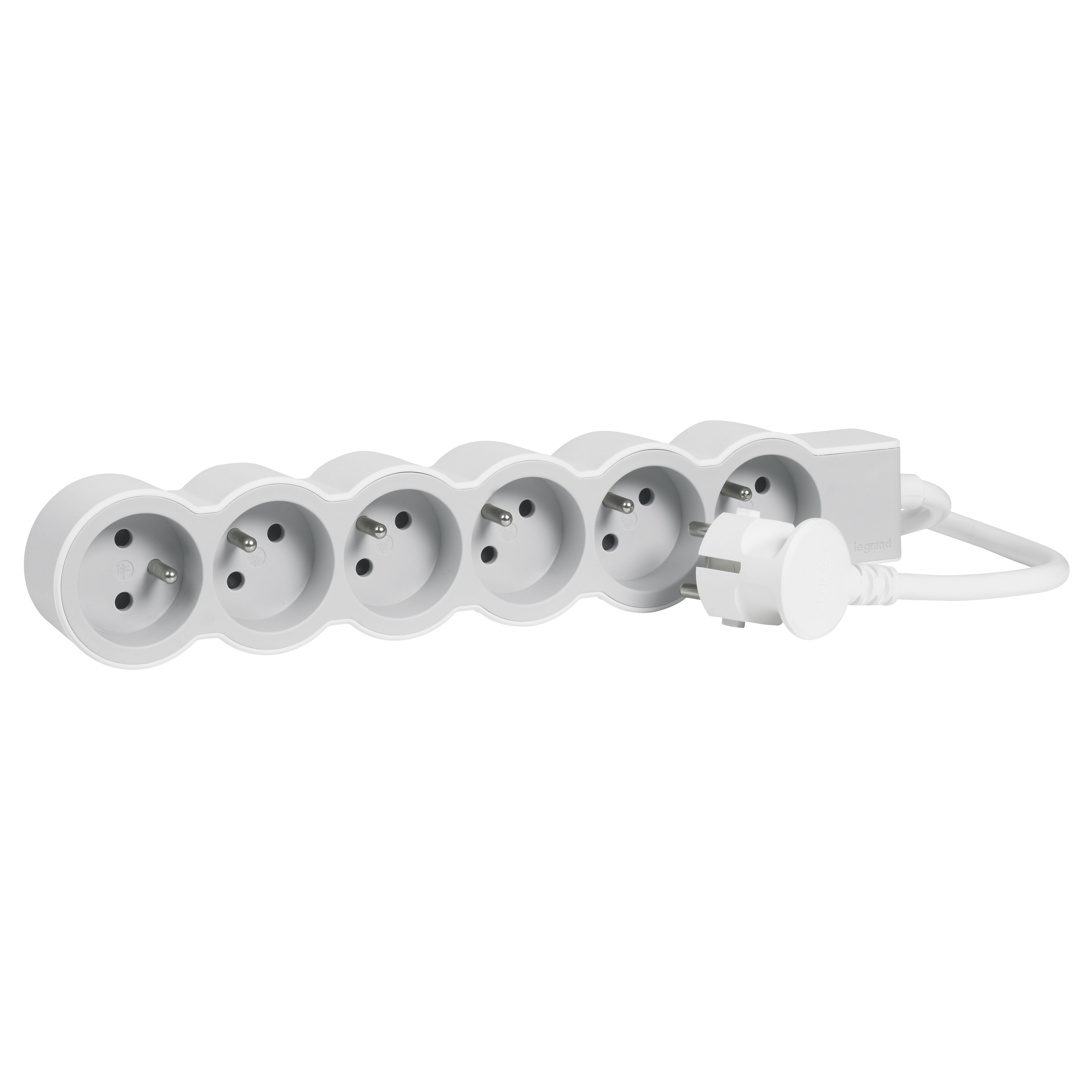 Rallonge multiprises extra-plate - cordon 3 m - 4 prises - câble 3G1,5 -  blanc / gris - legrand