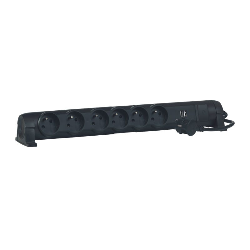 Legrand - Rallonge multiprise 6 prises de courant 2P+T 16A 230V + 2 USB 2400mA -noir