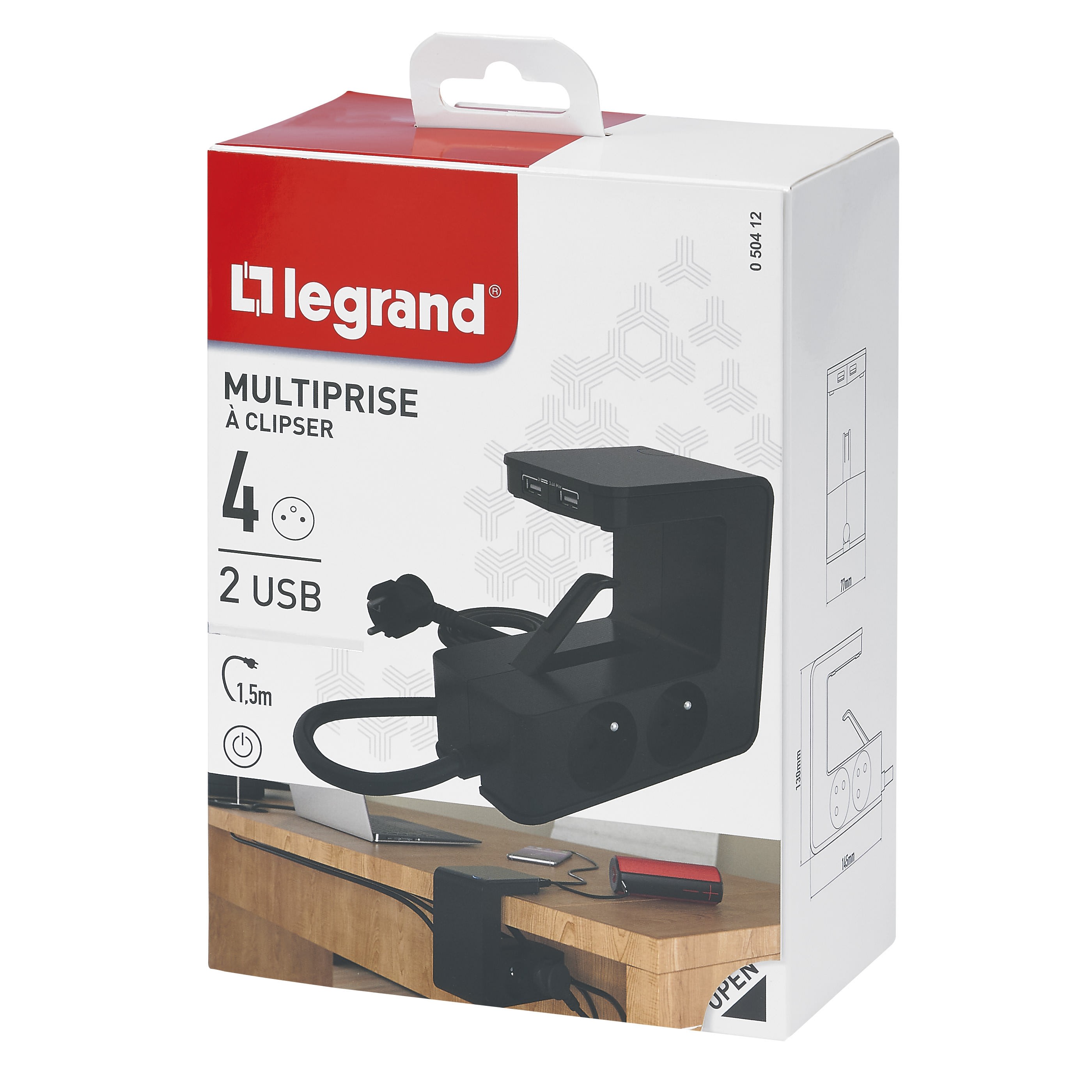 LEGRAND Rallonge multiprise clipsable 4x2P+T , 2 USB Type-A et 1