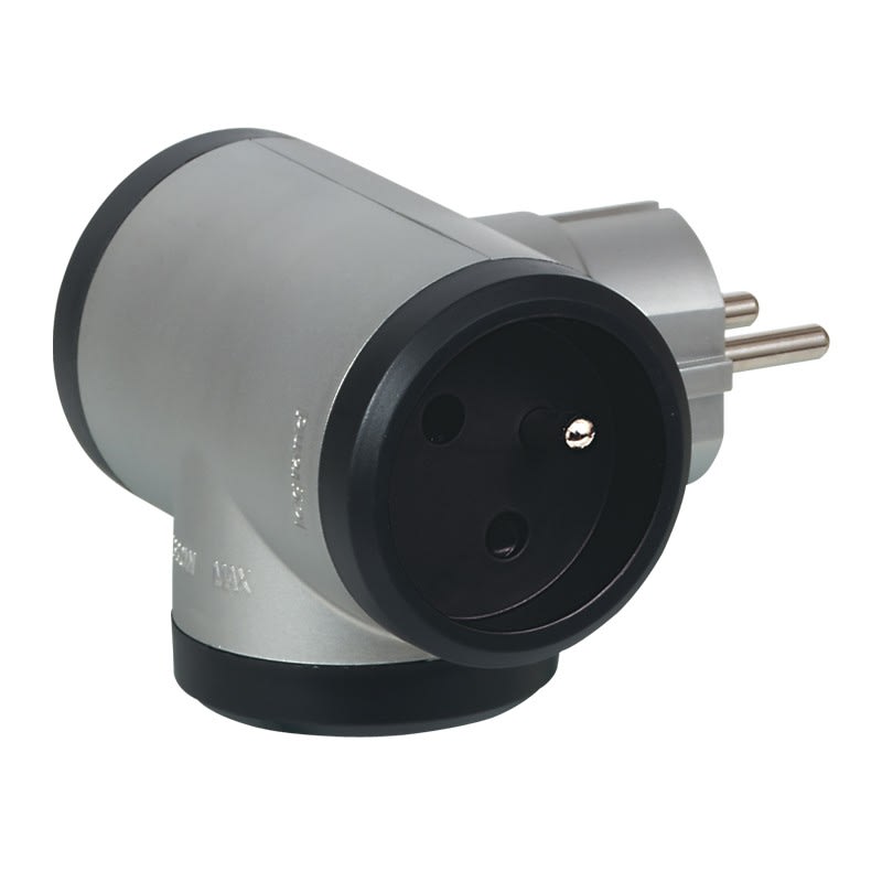 Legrand - Fiche multiprise 3 prises 2P+T 16A 230V avec sorties latérales - alu et noir