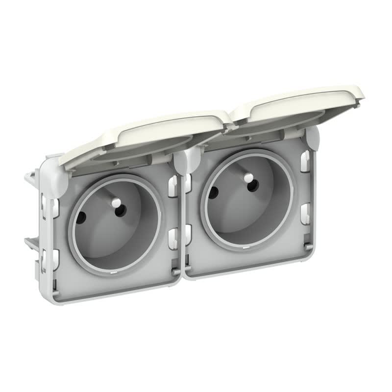Legrand - Double prise 2P+T précâblées verticale Plexo composable IP55 16A 250V -blanc