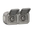Legrand - Prise de courant 2x2P+T horizontale Plexo complet saillie gris
