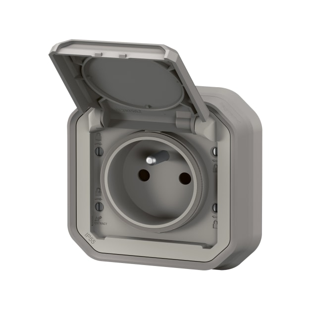 Prise de courant 2P+T Plexo complet encastre gris Legrand