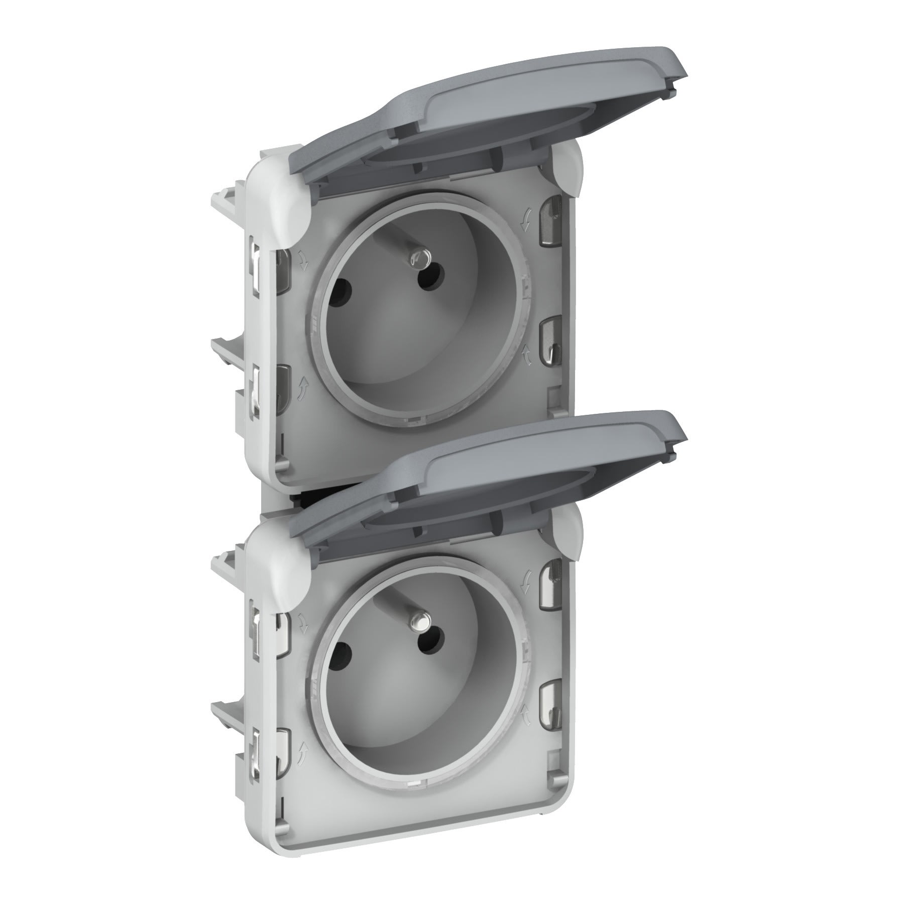 Legrand - Double prise de courant avec terre précâblée + volet IP55 Plexo -vertical -Gris