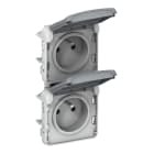 Legrand - Double prise de courant avec terre précâblée + volet IP55 Plexo -vertical -Gris