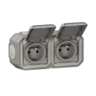 Legrand - Double prise de courant horizontale avec volet Plexo complet saillie - gris