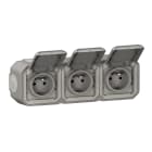 Legrand - Triple prise de courant horizontale avec volet Plexo complet saillie - gris