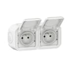 Legrand - Double prise de courant horizontale avec volet Plexo complet saillie - blanc