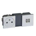 Legrand - Prise 2P+T Surface + Prises 2 USB TypeA 3A 5V= Mosaic 2x2modules 230V -alu