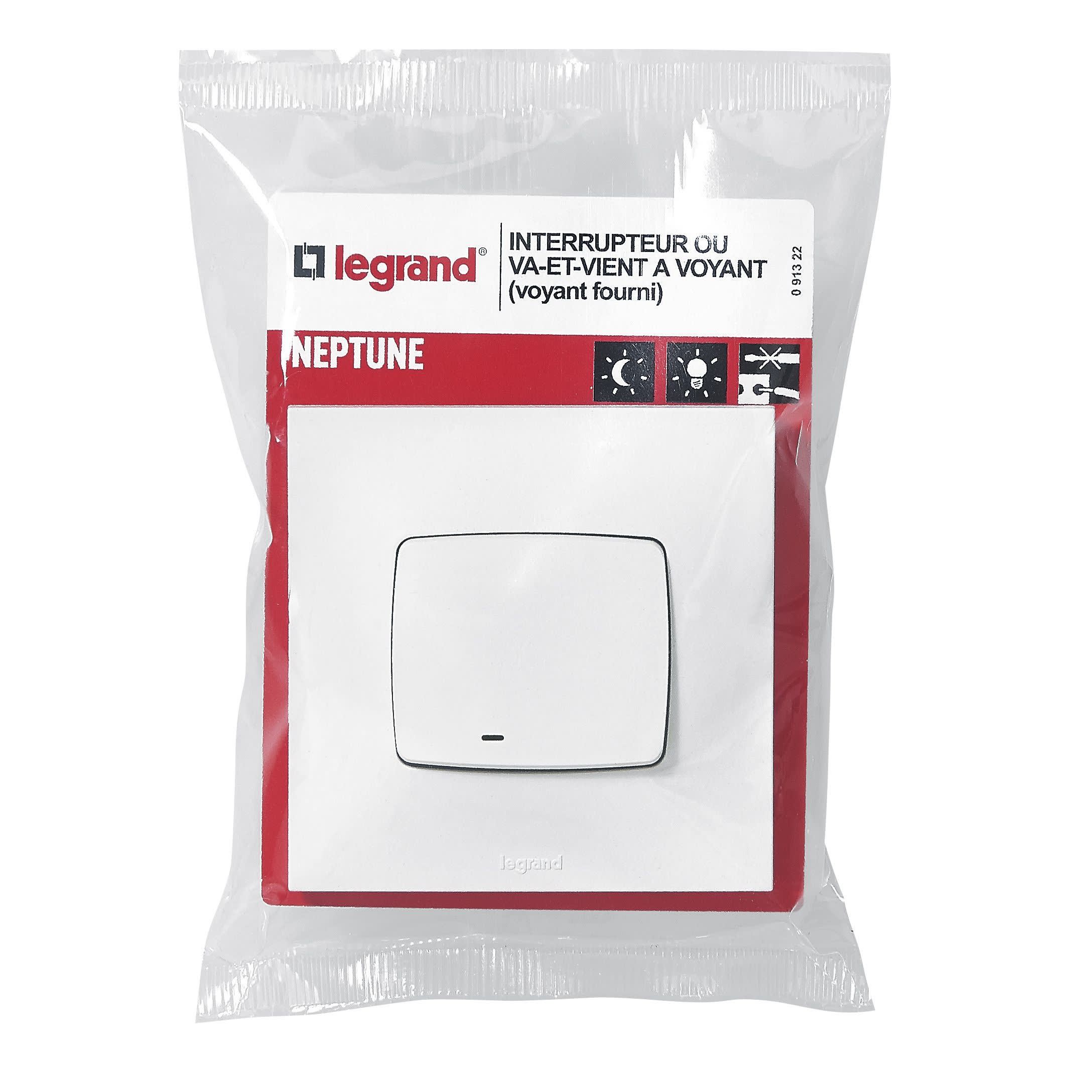 Dooxie Branchement Interrupteur Avec Voyant Lumineux Legrand Neptune Interrupteur ou va-et-vient 10 AX lumineux avec voyant fourni Neptune - blanc Legrand