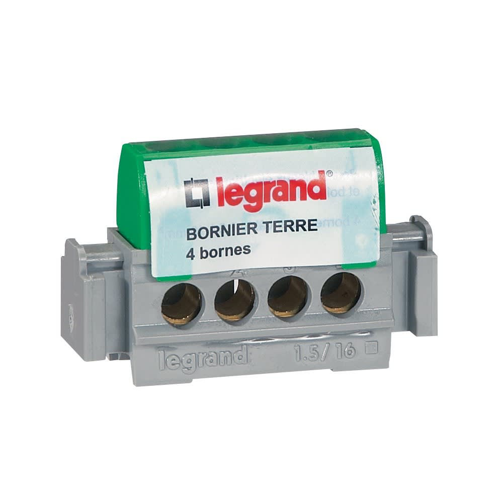 Legrand - Bornier de terre - 4 bornes pour câble 1,5 à 16 mm² - vert