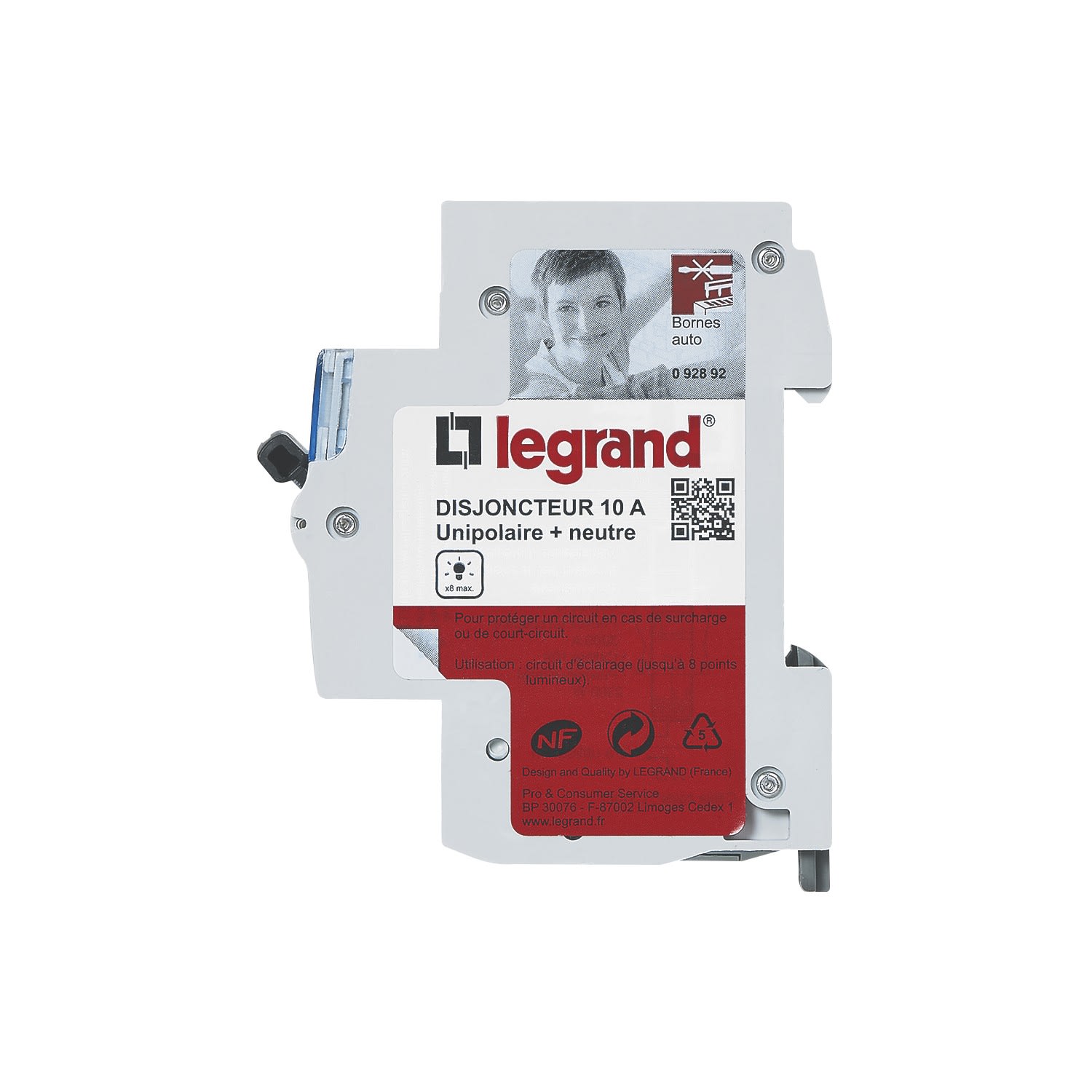 Disjoncteur DNX3 Phase + Neutre 10A - bornes automatiques - 1 module Legrand