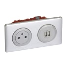 Legrand - Prise de courant + chargeur 2 USB avec plaque Céliane + boite à encastrer - Alu