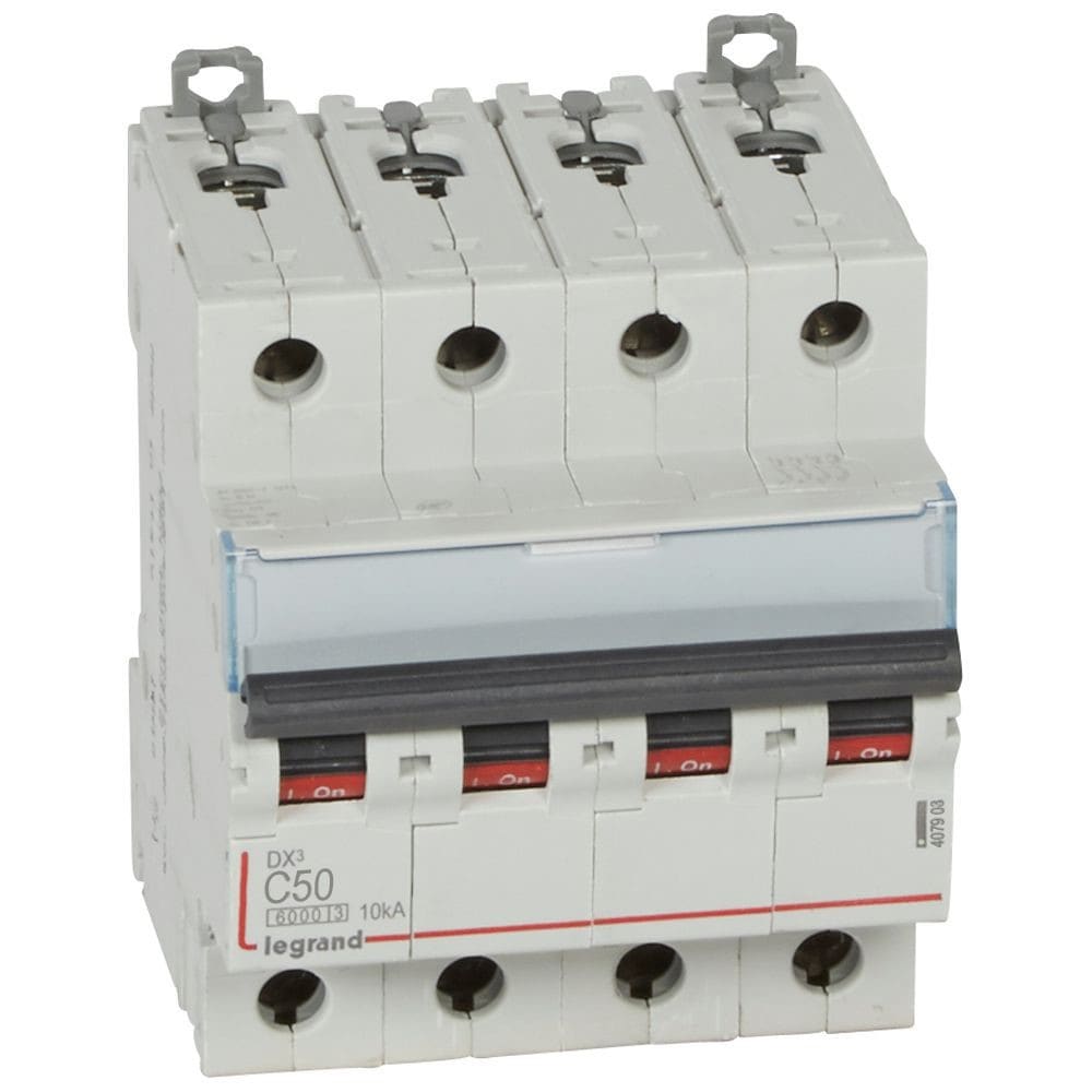 Legrand - Disjoncteur DX3 6000 -vis/vis- 4P- 400V~-50A-courbeC-peigne HX3 trad 4P - 4M