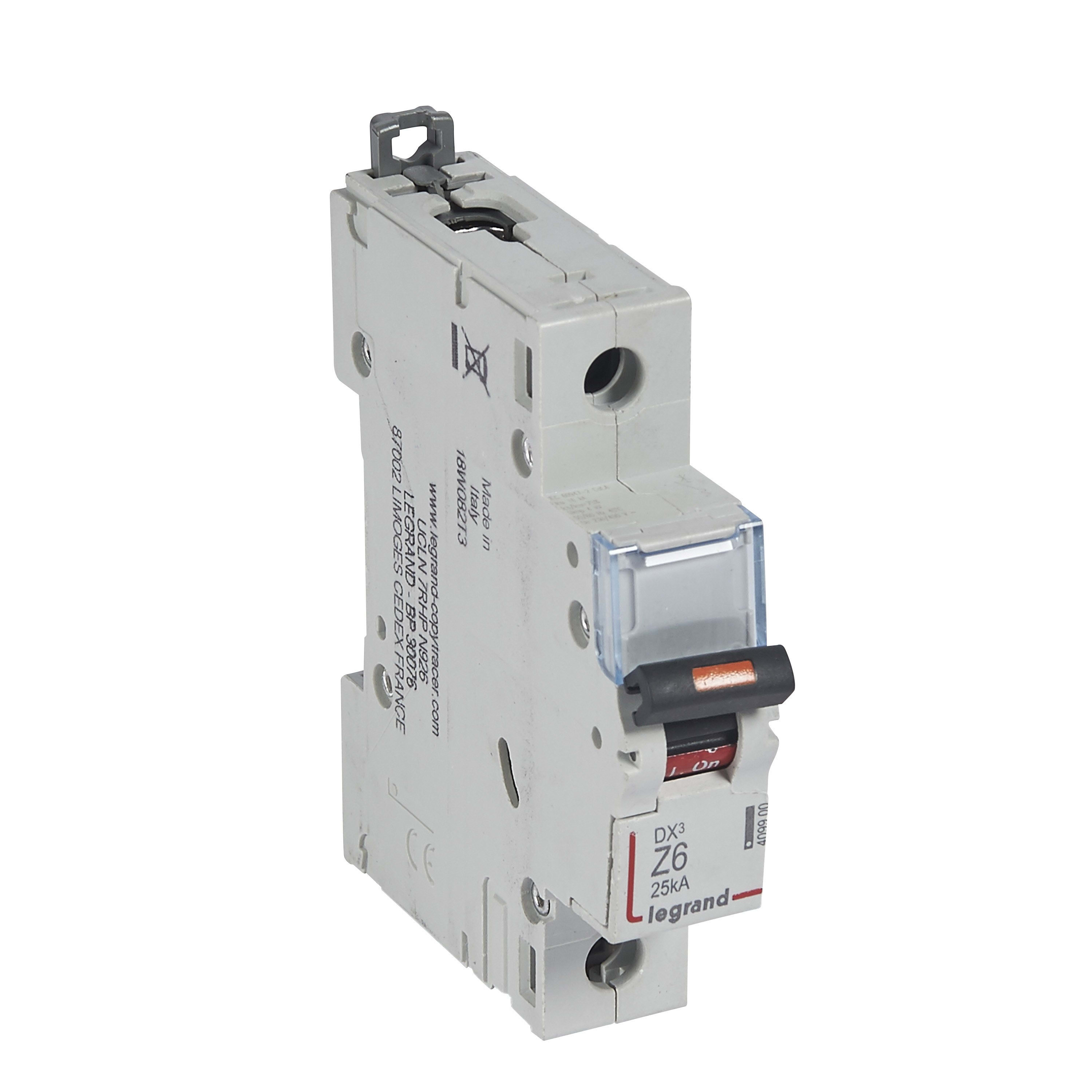 Legrand - Disjoncteur DX3 25kA arrivée haute/départ bas vis 1P 6A - courbe Z - 1 mod