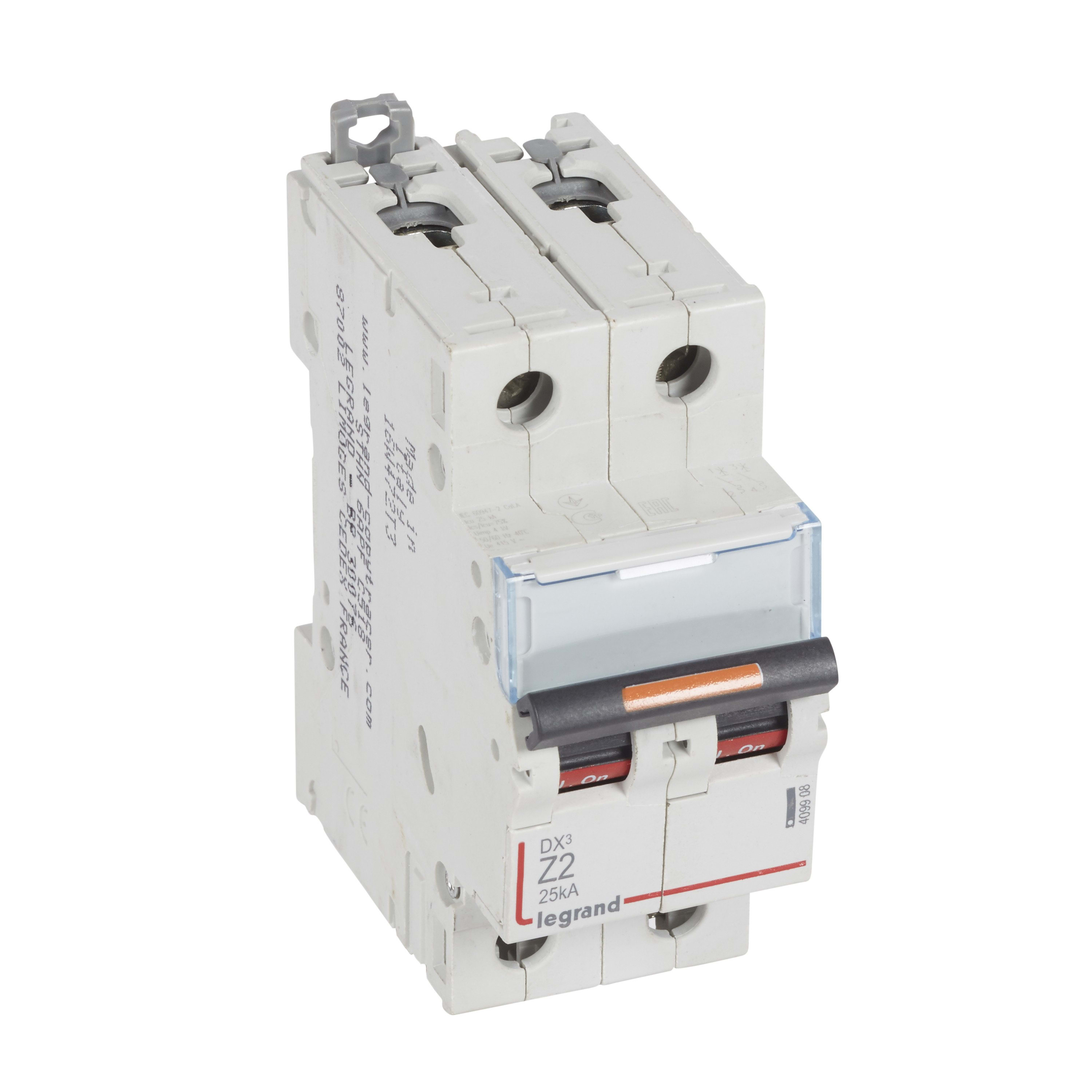 Legrand - Disjoncteur DX3 25kA arrivée haute/départ bas vis 2P 2A - courbe Z - 2 mod