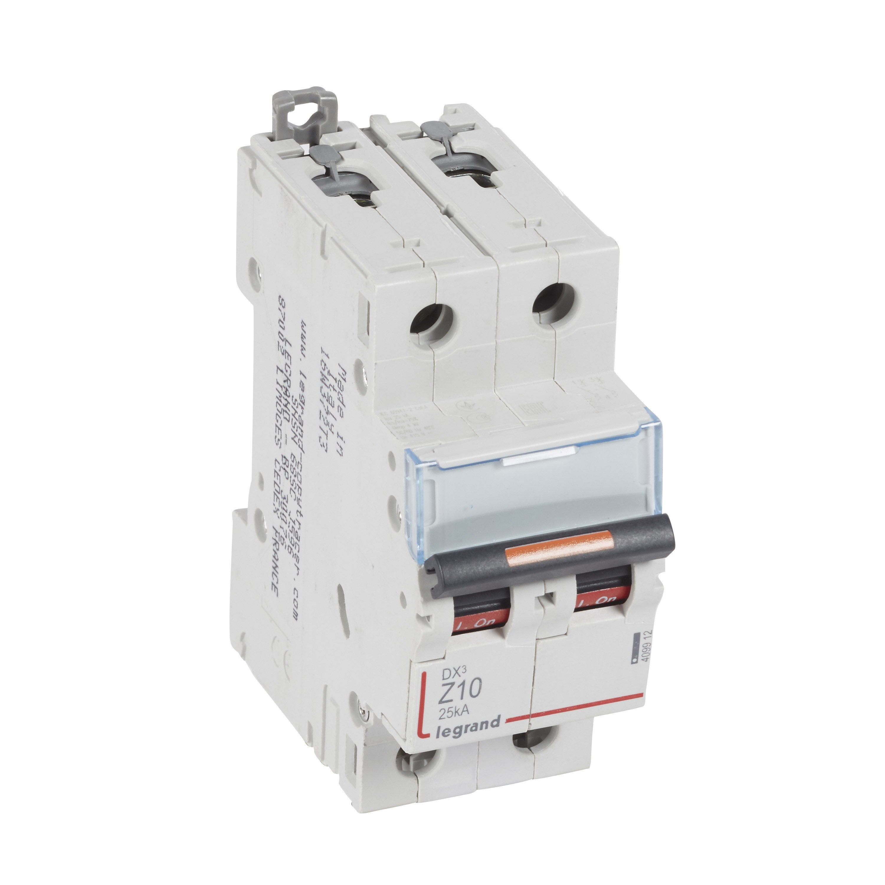 Legrand - Disjoncteur DX3 25kA arrivée haute/départ bas vis 2P 10A - courbe Z - 2 mod