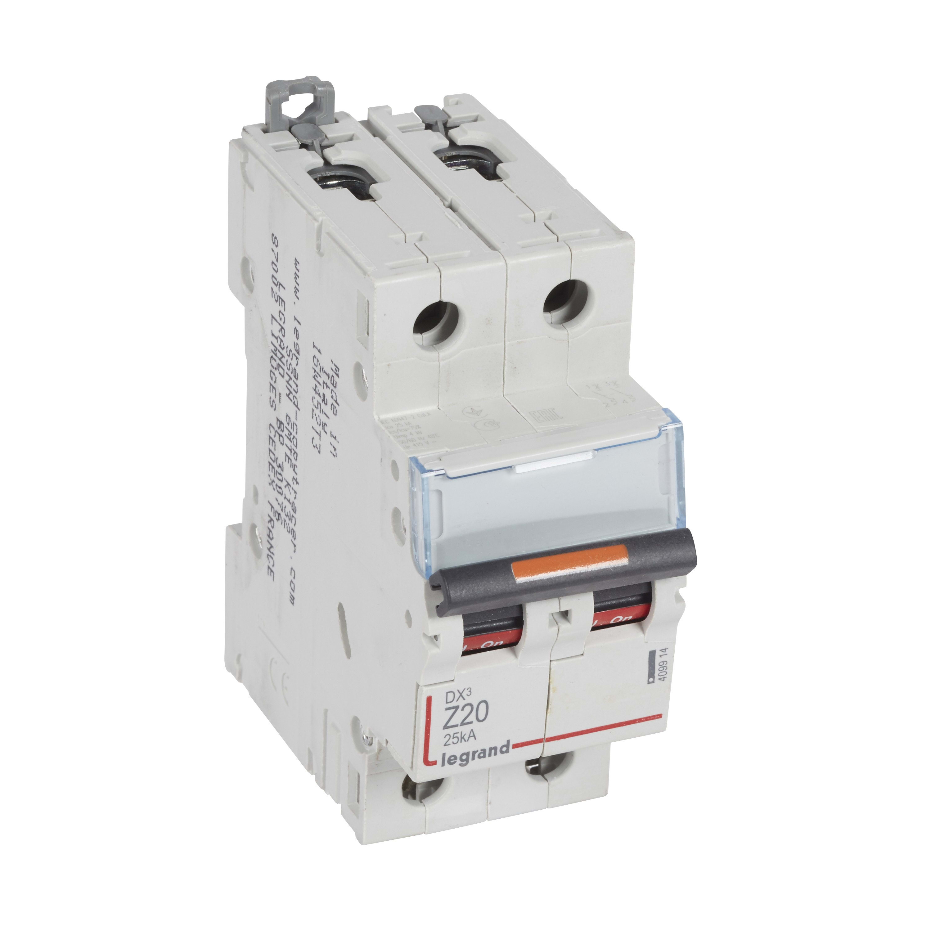 Legrand - Disjoncteur DX3 25kA arrivée haute/départ bas vis 2P 20A - courbe Z - 2 mod