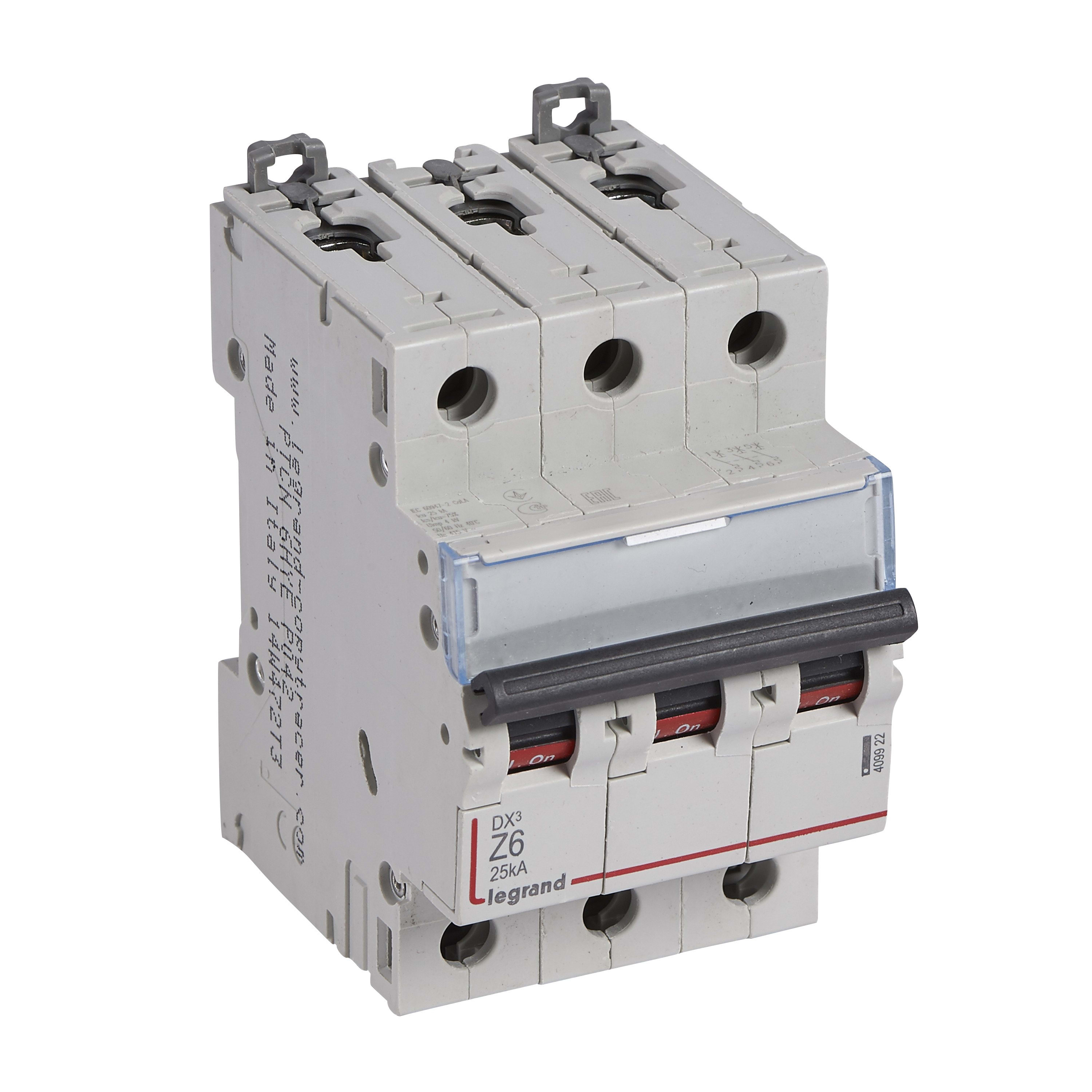 Legrand - Disjoncteur DX3 25kA arrivée haute/départ bas vis 3P 6A - courbe Z - 3 mod