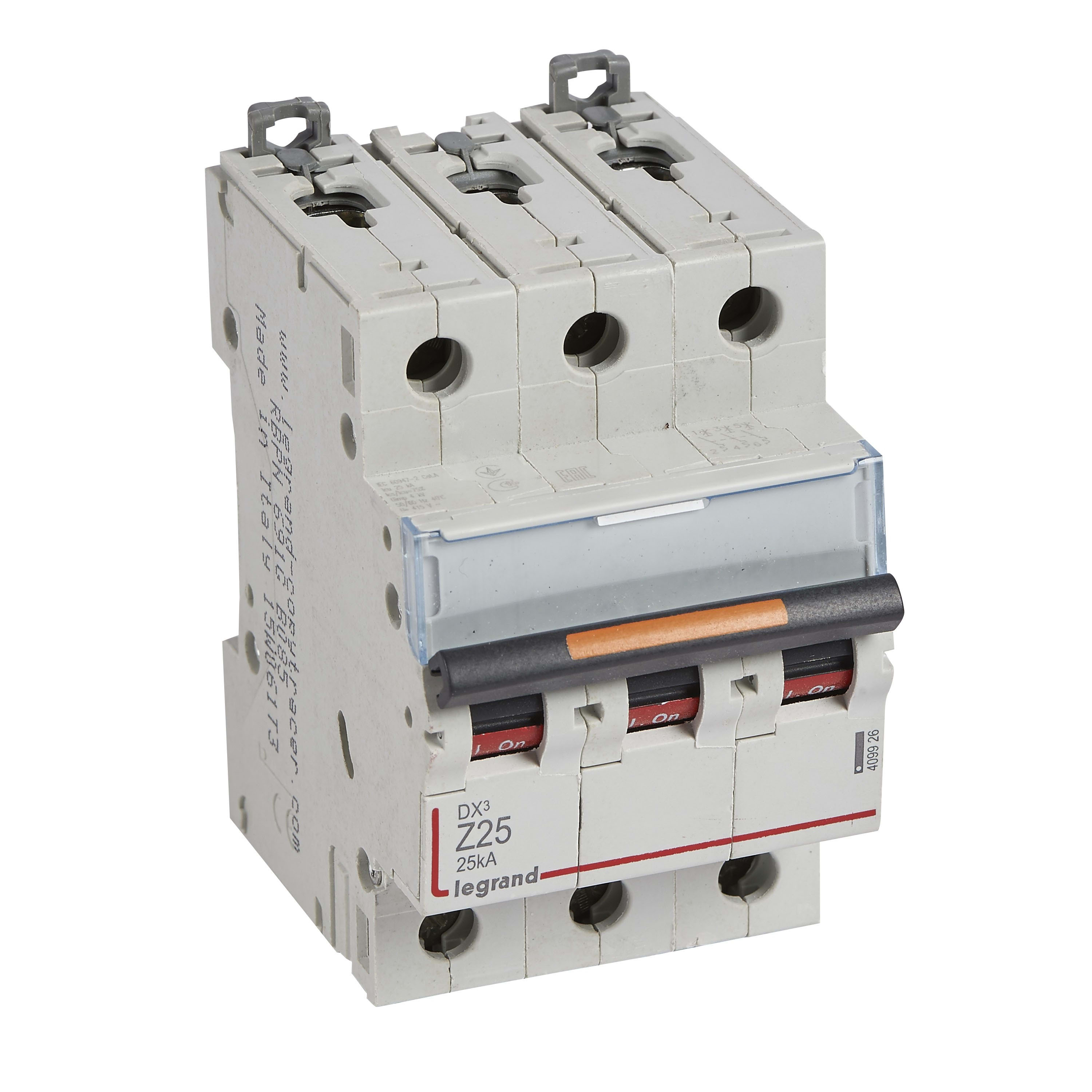 Legrand - Disjoncteur DX3 25kA arrivée haute/départ bas vis 3P 25A - courbe Z - 3 mod