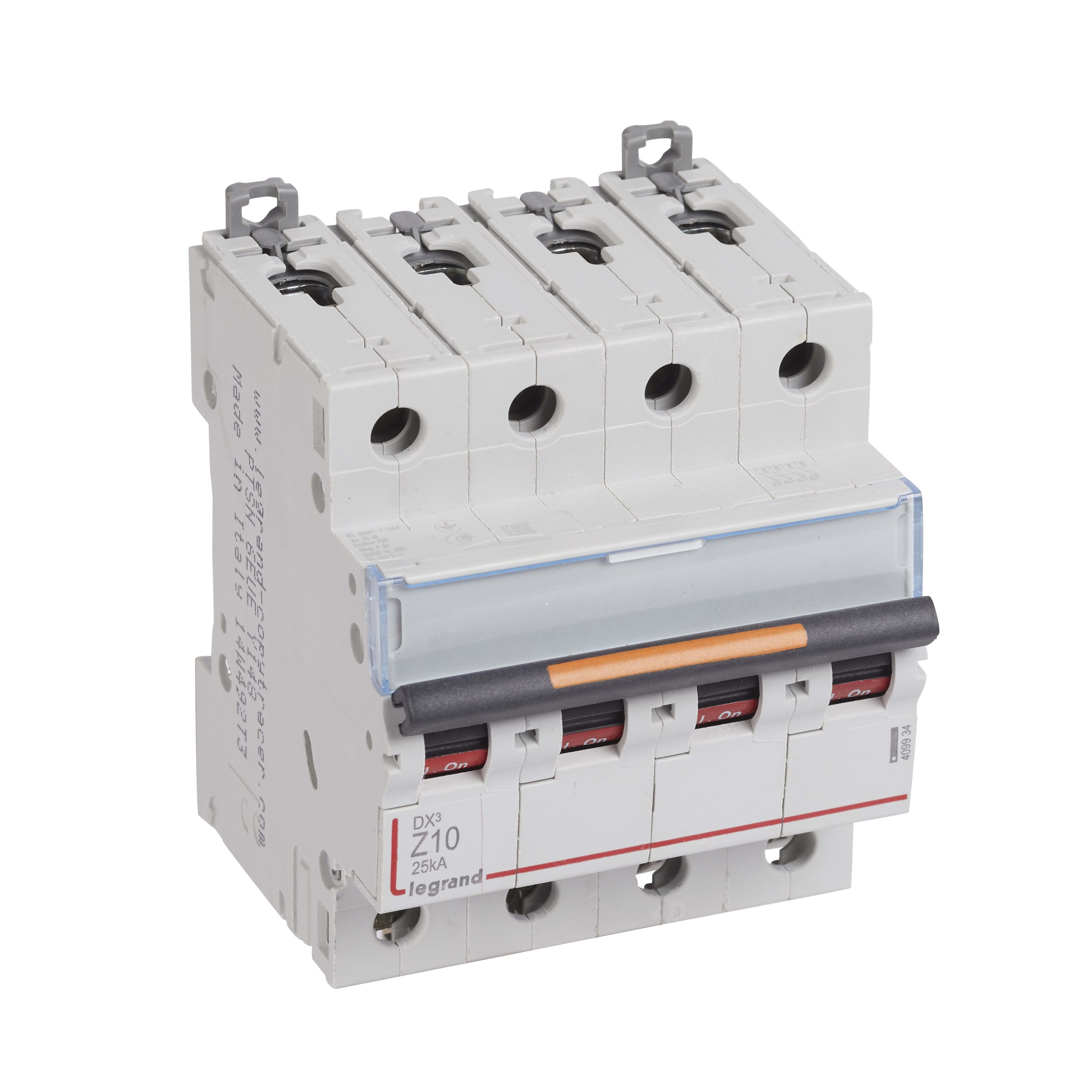 Legrand - Disjoncteur DX3 25kA arrivée haute/départ bas vis 4P 10A - courbe Z - 4 mod
