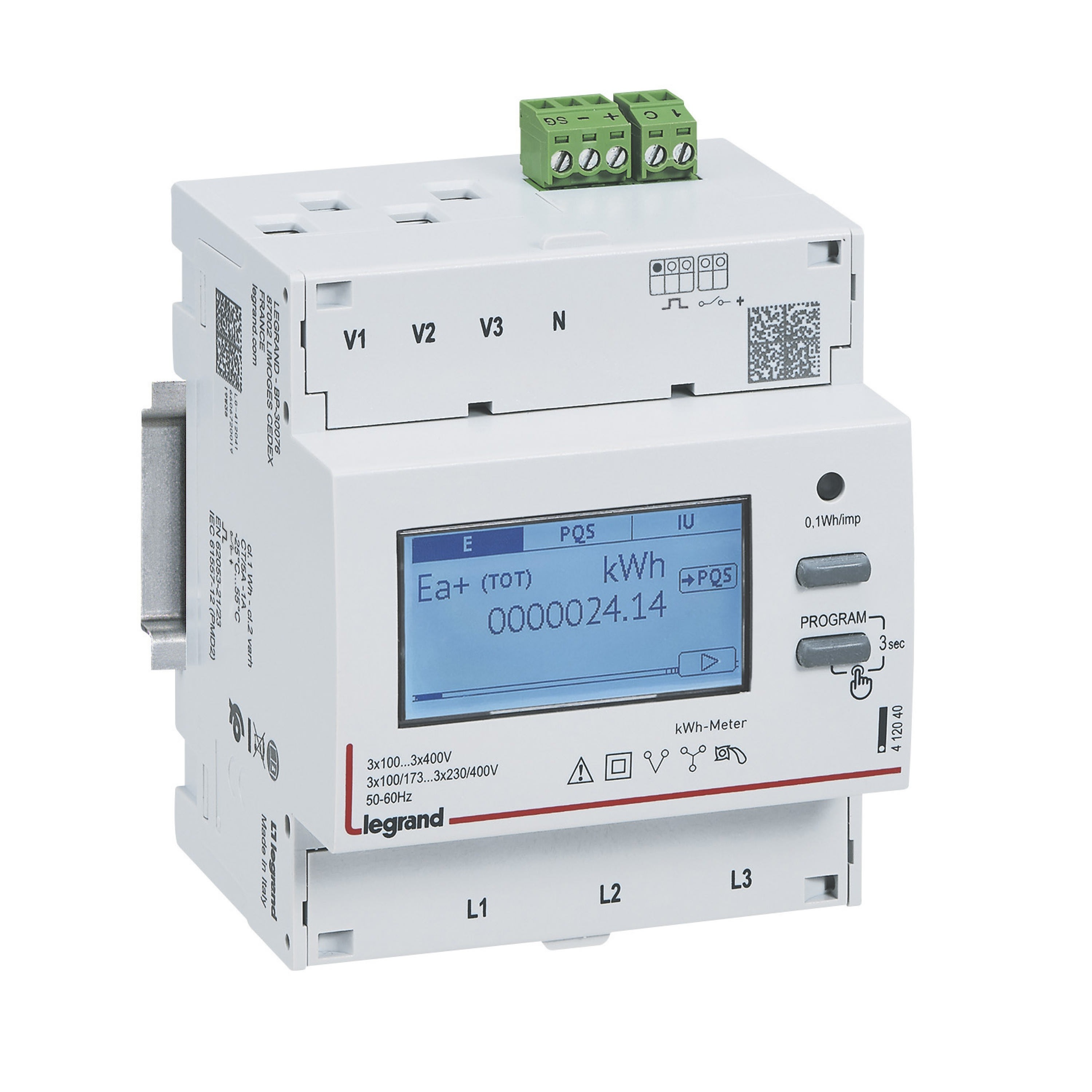 Legrand - Compteur 3P EMDX3 non MID raccordement TI 5A sortie impulsions - 4 modules DIN