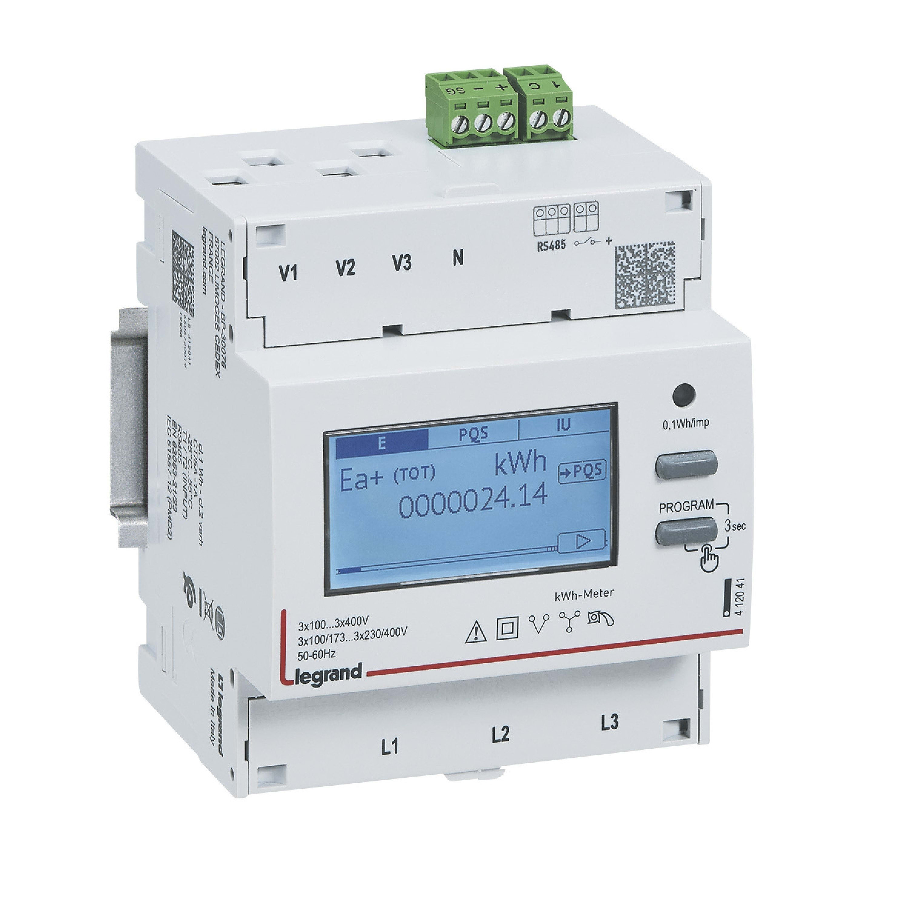 Le Grand Single Module Compteur modulaire 3P EMDX3 non MID raccordement TI 5A sortie RS485 - 4 ...