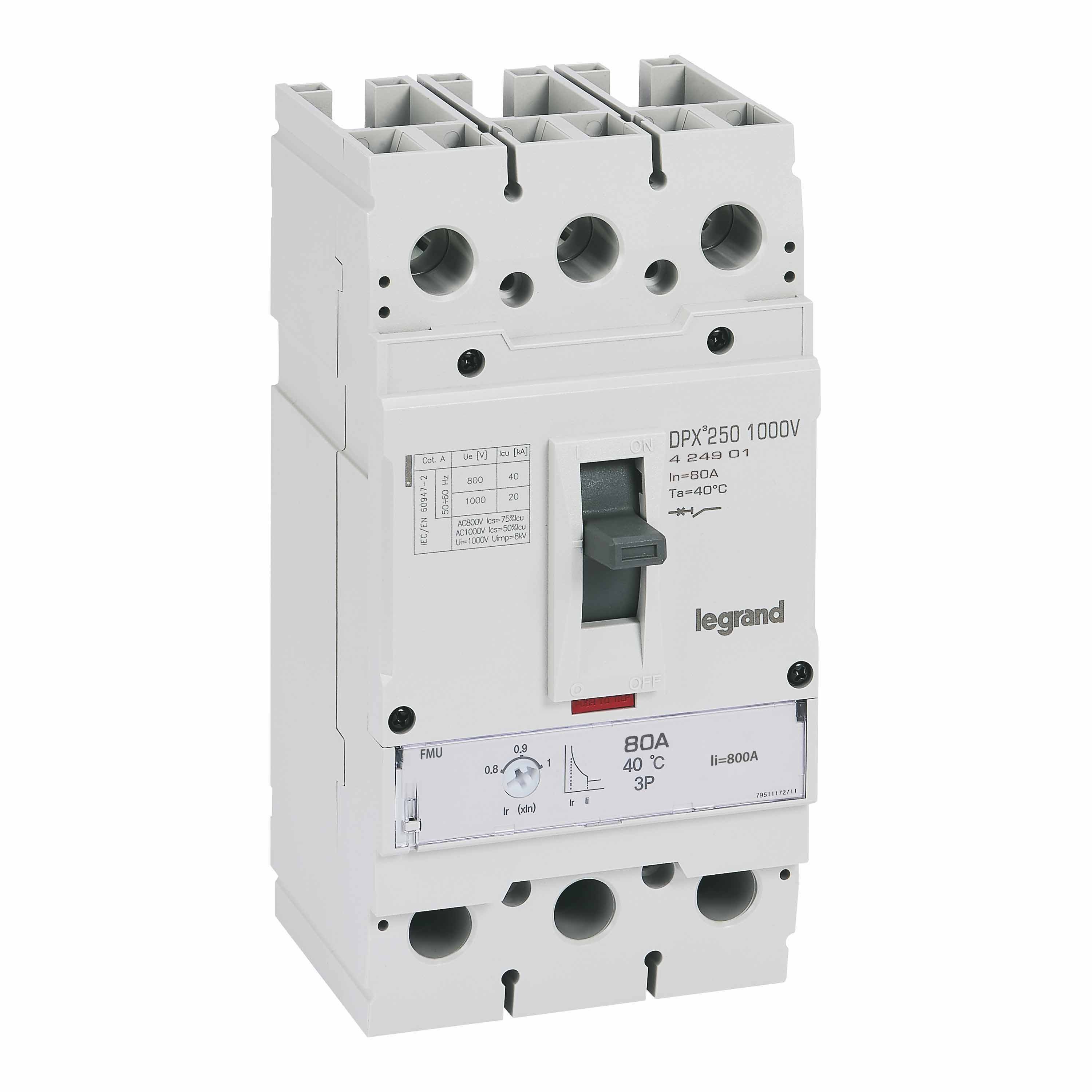 Legrand - Disjoncteur DPX3 250 1000V - 3P 80A 20kA thermomagnétique