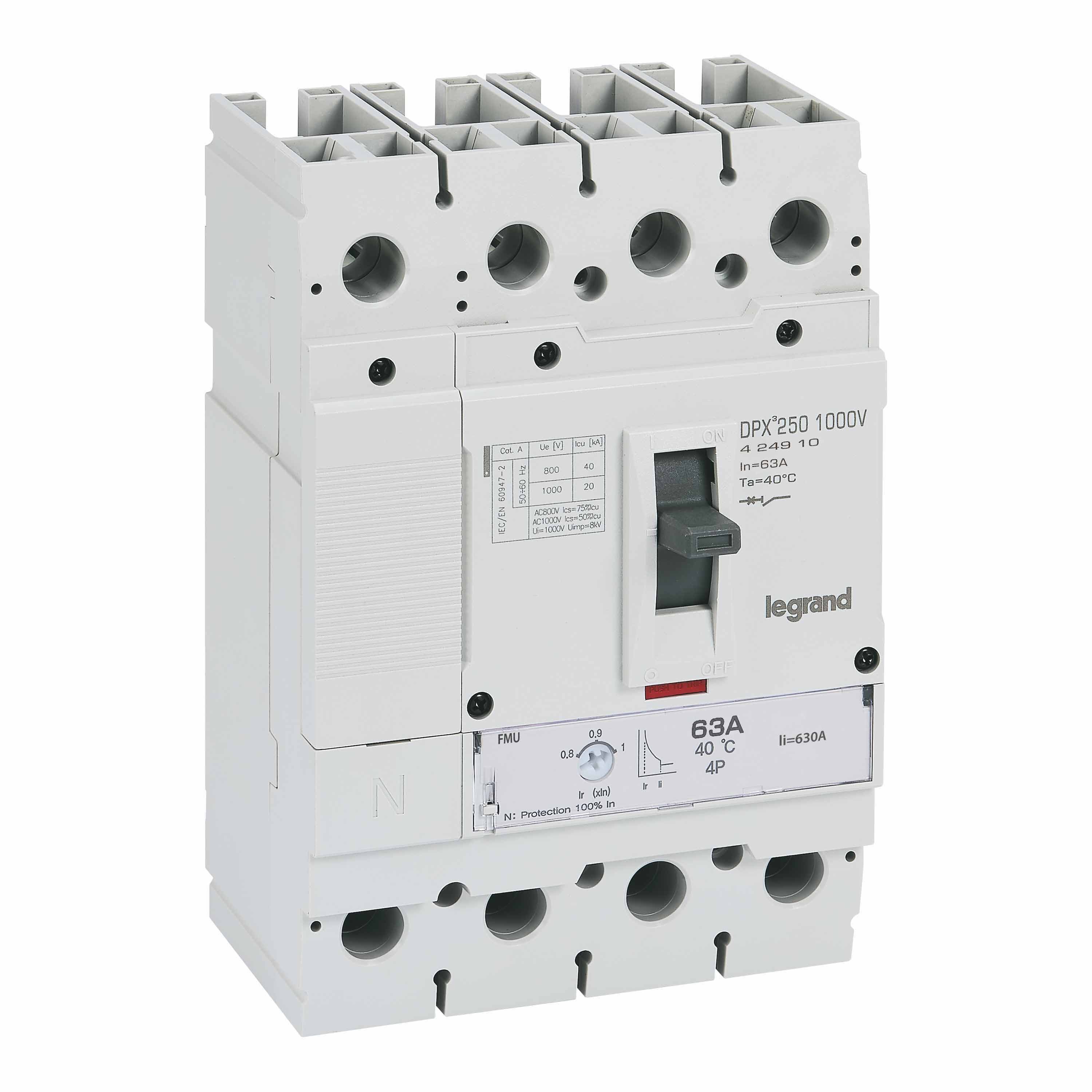 Legrand - Disjoncteur DPX3 250 1000V - 4P 63A 20kA thermomagnétique