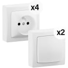 Legrand - Lot 2 inter ou vv + 4 prises de courant - Les Apparents - Complet Blanc
