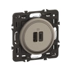 Legrand - Prise 2 USB Céliane 15W Type-A+C enjoliveur Titanium et support