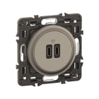 Legrand - Prise 2 USB Céliane 20W Power Delivery Type-C+C enjoliveur Titanium et support