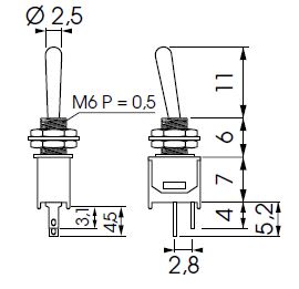 Aurora - Interrupteur unipolaire 1,5A 250V ON-OFF languette à souder