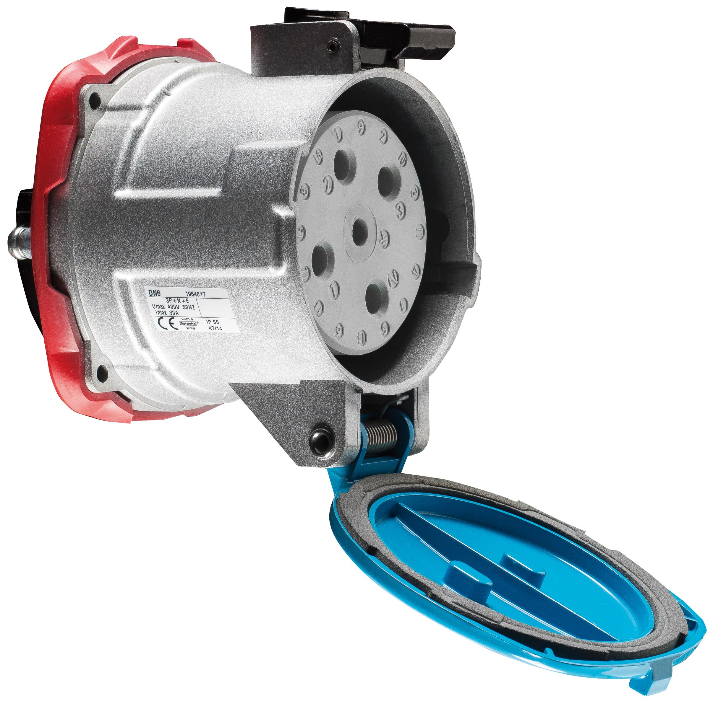 Marechal - DN6 Prise F+Interrupteur Métal IP55 3P+T 63A-90A 440V AC Couvercle à Rappel
