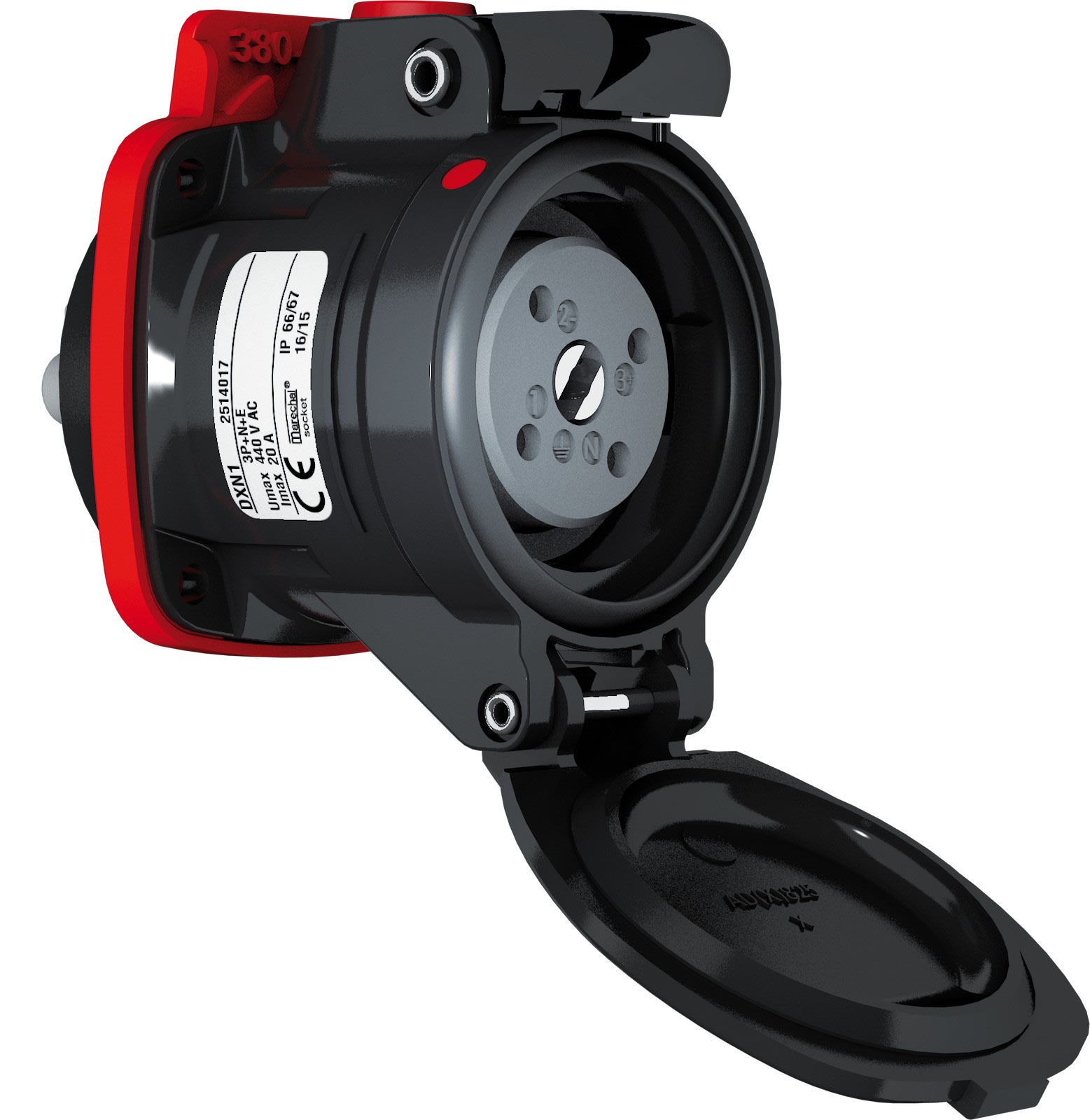 Marechal - DXN1 Prise F ATEX/IECEx Zones 2/22 Plastique Noir IP66/67 3P+N+T 16A-20A 440V AC