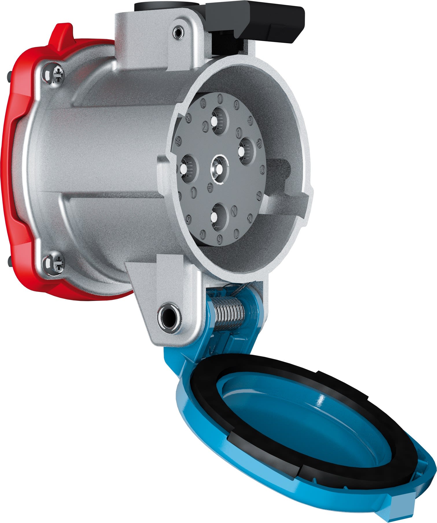 Marechal - DN1 Prise F+Interrupteur Métal IP55 3P+N+T 16A-30A 440V AC Couvercle à Rappel