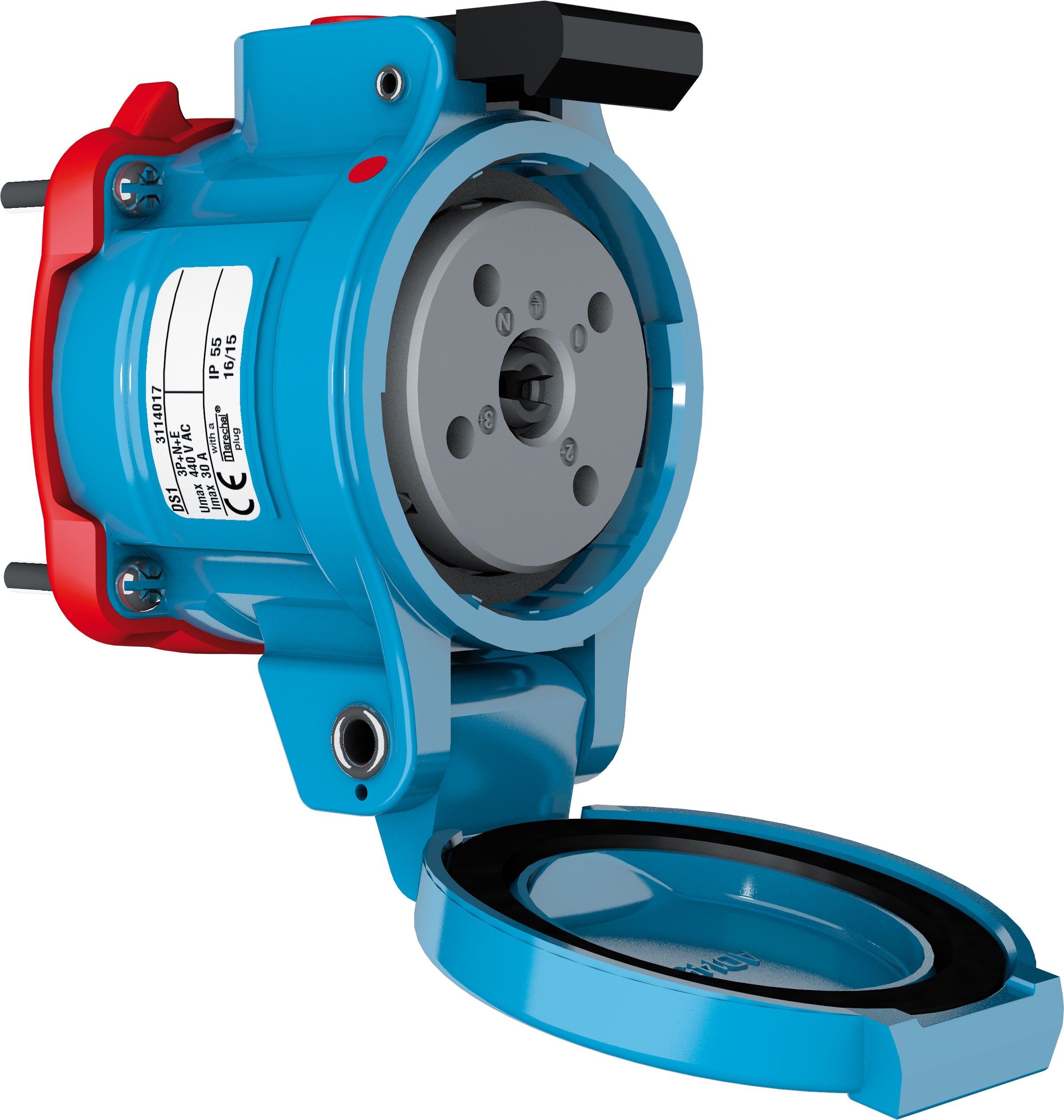 Marechal - DS1 Prise F+Interrupteur EDF Plastique Bleu IP55 2P 16A-30A 24V AC