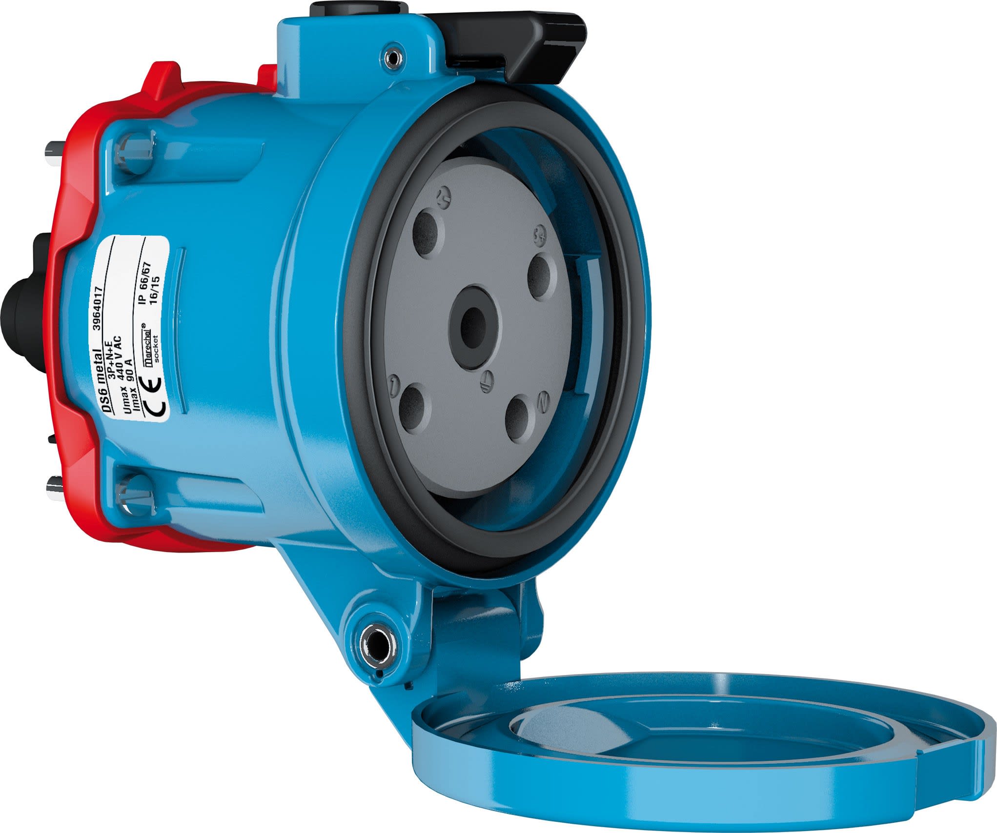 Marechal - DS6 Prise F+Interrupteur Métal Bleu IP66/67 1P+N+T 63A-90A 250V AC