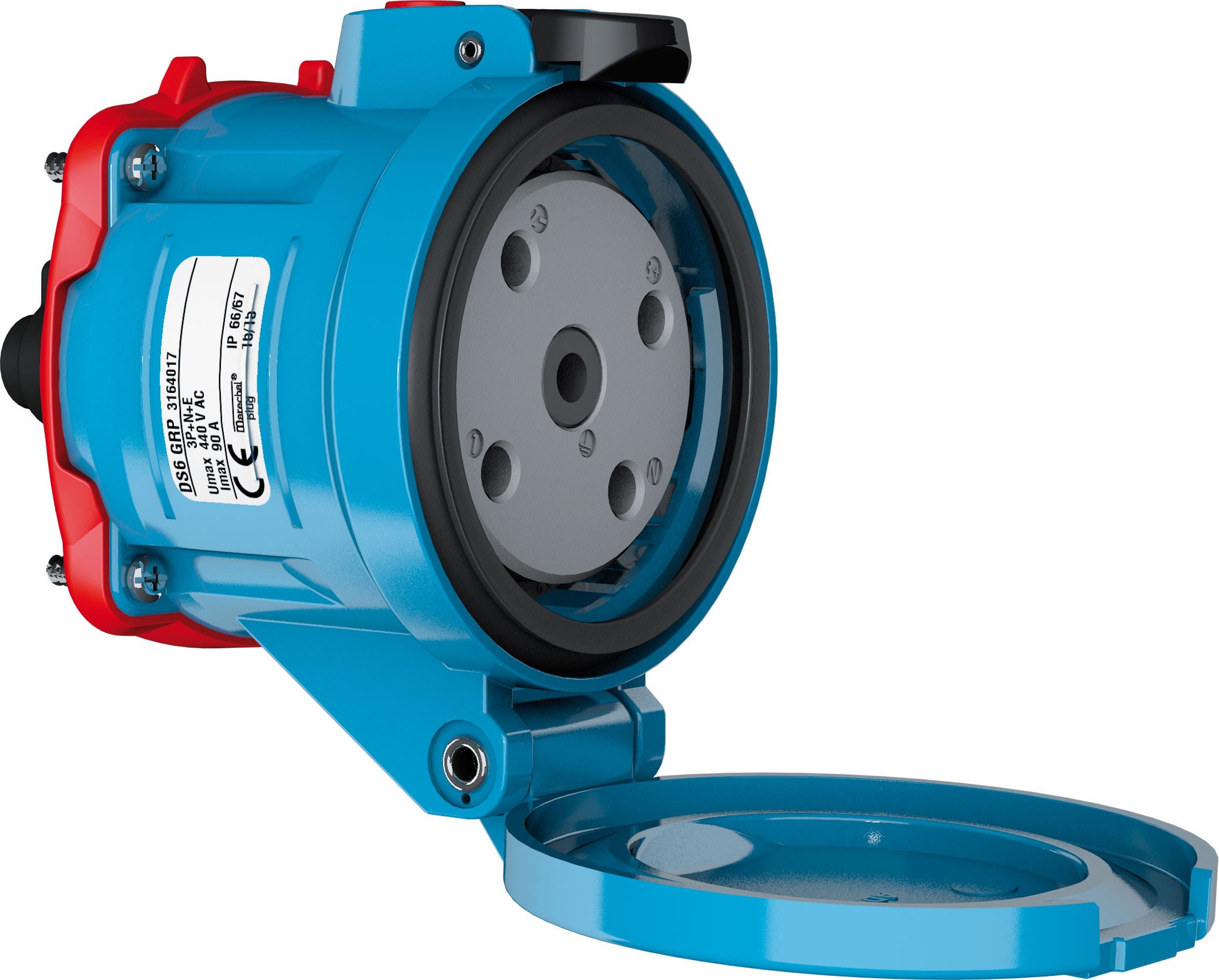 Marechal - DS6 Prise F+Interrupteur EDF Plastique Bleu IP66/67 3P+N+T 63A-90A 440V AC