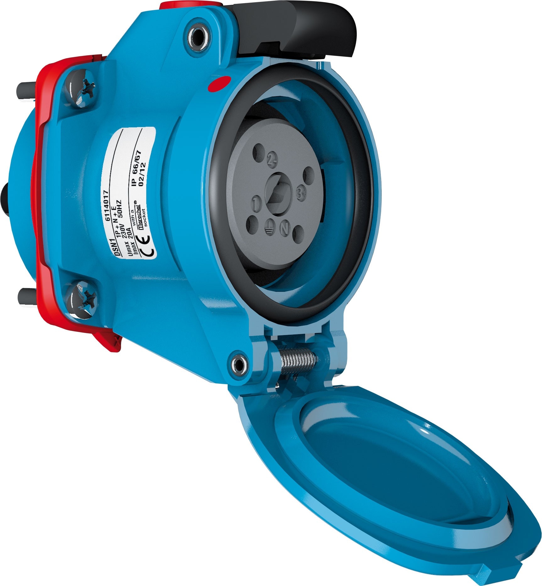 Marechal - DSN1 Prise F+Interrupteur Plastique Bleu IP66/67/69 3P+N+T 16A-20A 440V AC