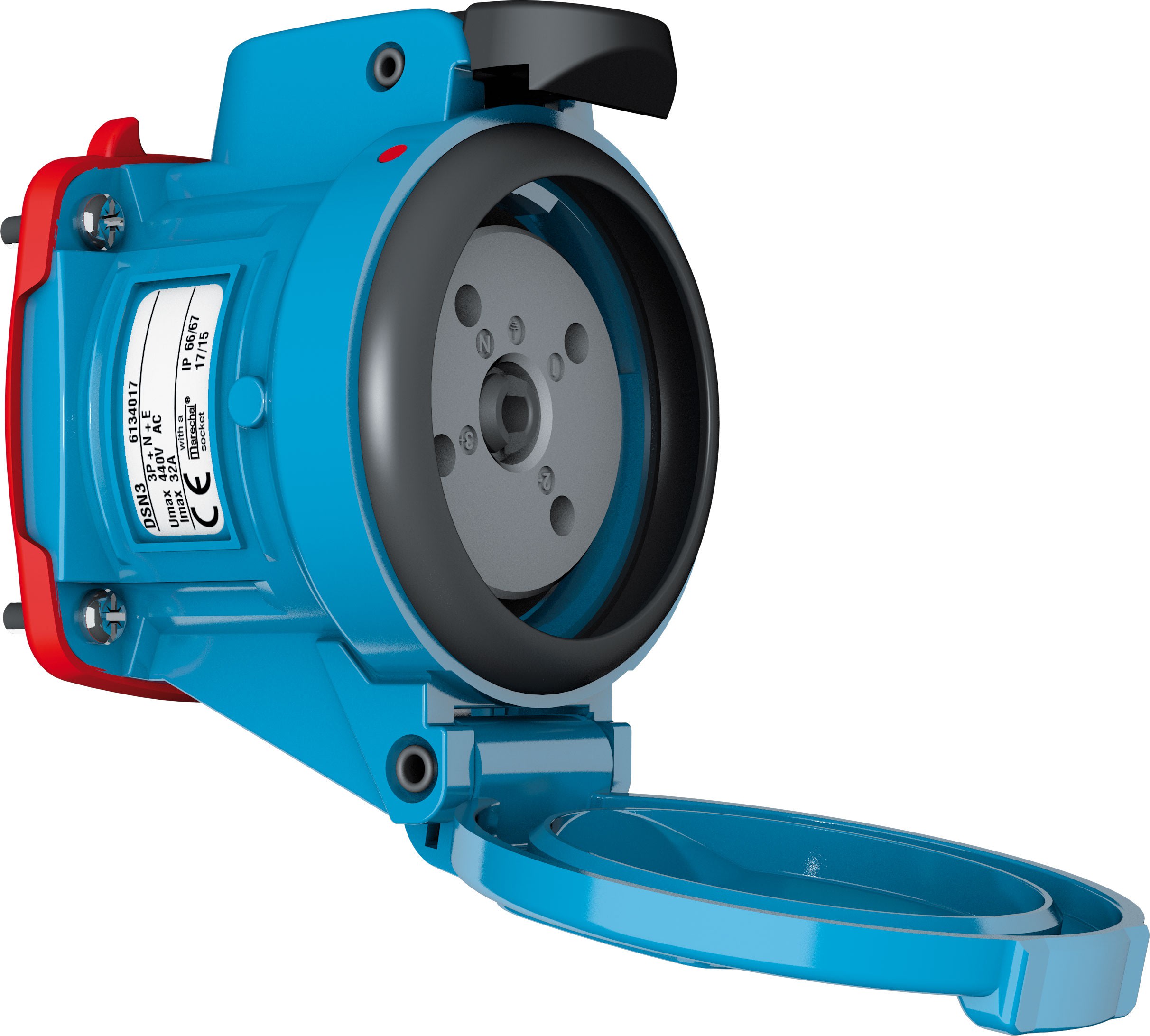 Marechal - DSN6 Prise F+Interrupteur Plastique Bleu IP66/67/69 3P+T 63A 250V AC +4AUX