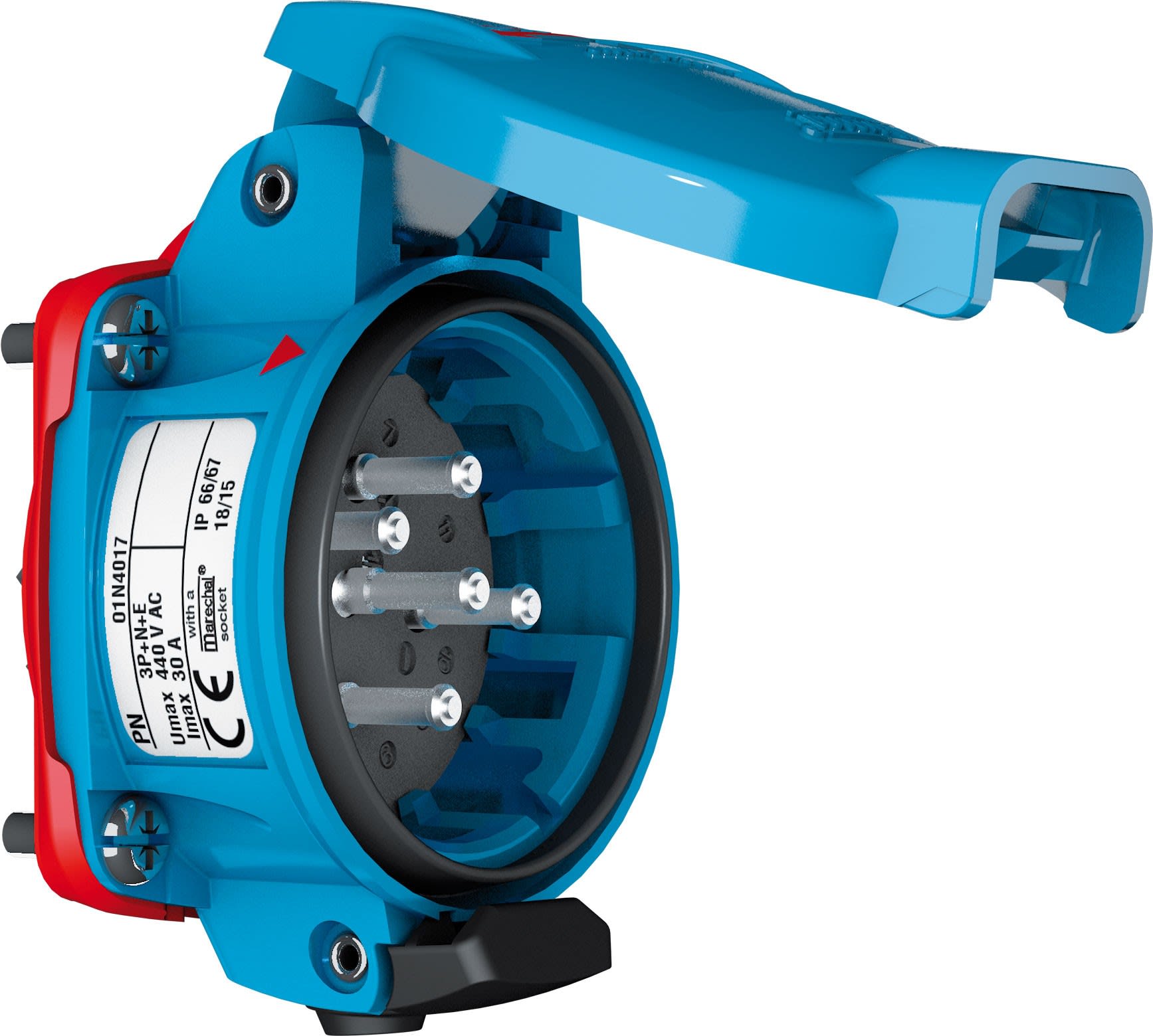 Marechal - PN Prise F Plastique Bleu IP55 1P+N+T 16A-30A 250V AC +2AUX Contacts Inversés